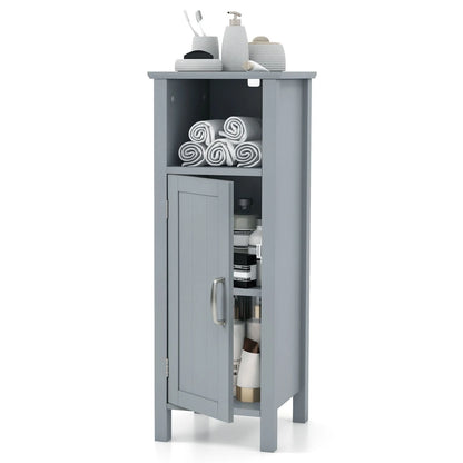 Freestanding Narrow Bathroom Storage Organizer Rack Stand with Door and Adjustable Shelf