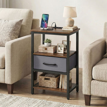 Nightstand Bedside Table with Charging Station and Drawer