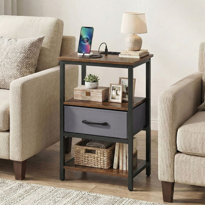 Nightstand Bedside Table with Charging Station and Drawer