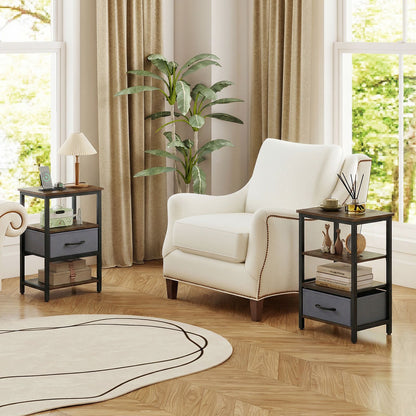 Nightstand Bedside Table with Charging Station and Drawer