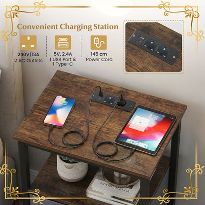 Nightstand Bedside Table with Charging Station and Drawer