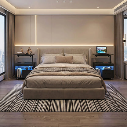 Nightstand with Charging Station and Rotatable Tabletop on Wheels for Bedroom