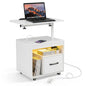 Nightstand with Charging Station and Rotatable Tabletop on Wheels for Bedroom