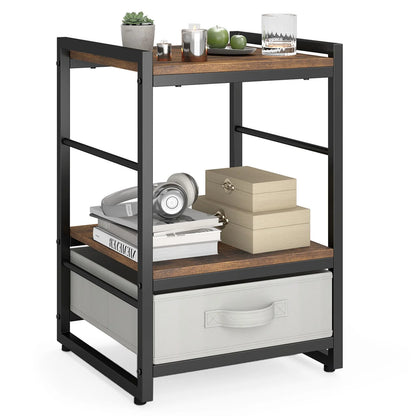 Nightstand Bedside Table with Fabric Drawer Open Wood Shelf