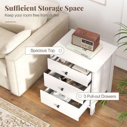 Nightstand with 3 Drawer for Bedroom Compact Storage Chest