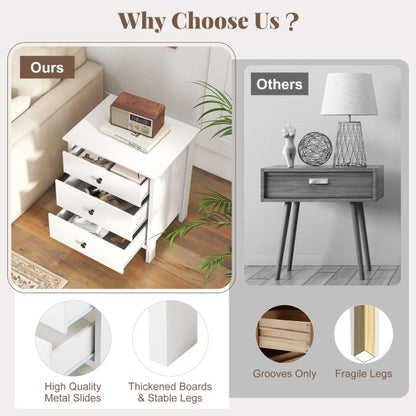 Nightstand with 3 Drawer for Bedroom Compact Storage Chest