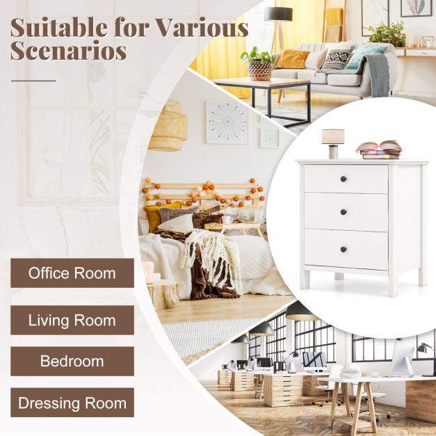 Nightstand with 3 Drawer for Bedroom Compact Storage Chest