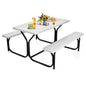 Picnic Table Bench Set with Metal Base Wood for Outdoor