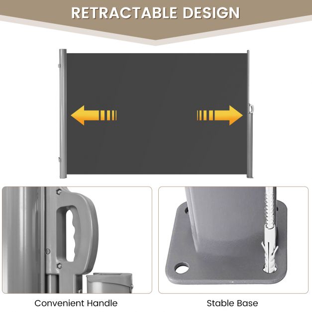 300 x 160 cm Patio Retractable Folding Side Awning with Handle