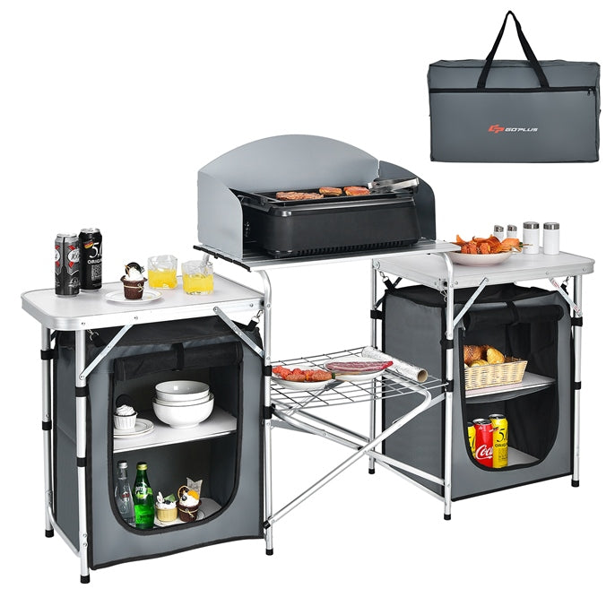 Folding Camping Table with Windshield and Carrying Bag