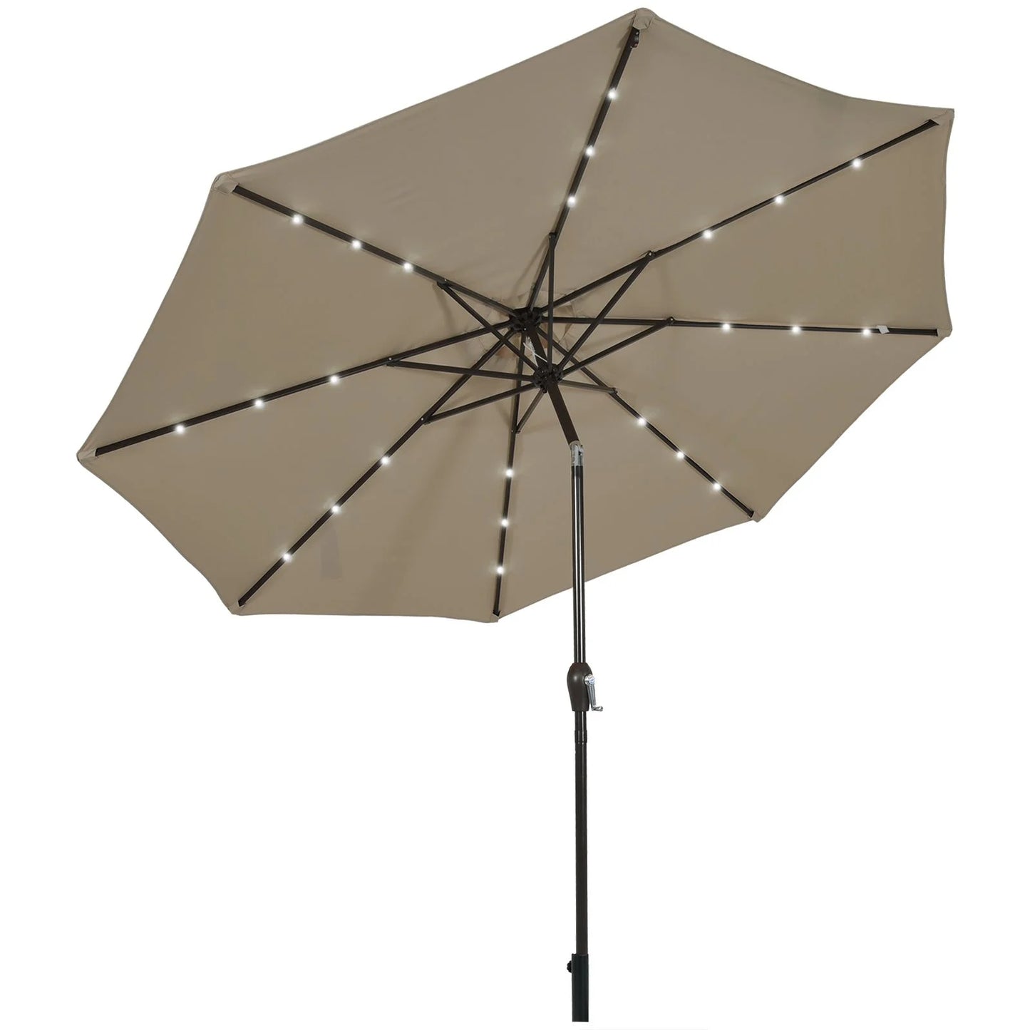24 Solar Powered LED Lights Patio Umbrella with Tilt and Crank Handle