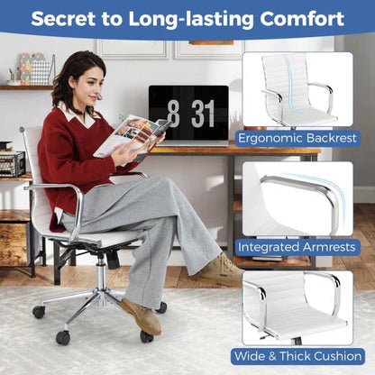 Ribbed Executive Office Chair Adjustable Swivel PU Leather Conference Chair
