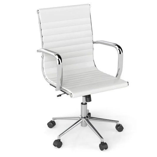 Ribbed Executive Office Chair Adjustable Swivel PU Leather Conference Chair