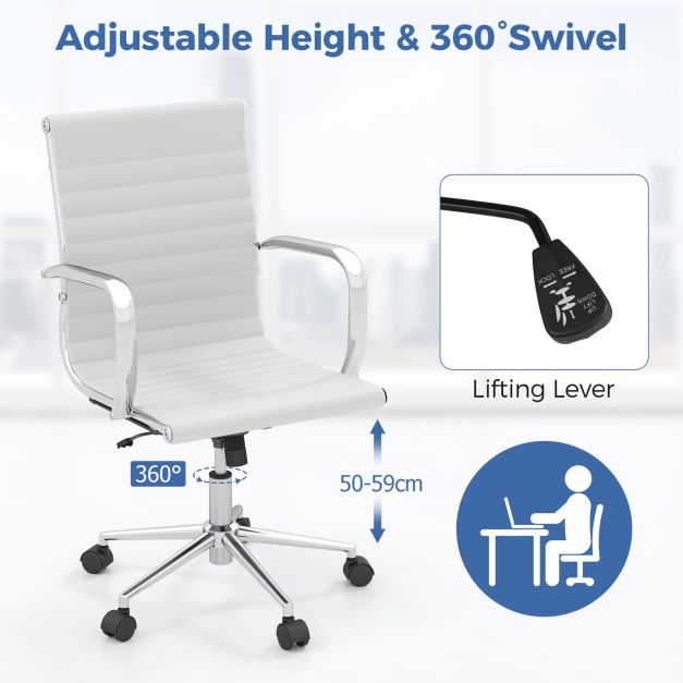 Ribbed Executive Office Chair Adjustable Swivel PU Leather Conference Chair