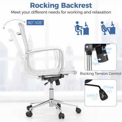 Ribbed Executive Office Chair Adjustable Swivel PU Leather Conference Chair