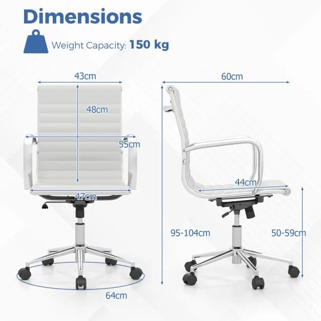 Ribbed Executive Office Chair Adjustable Swivel PU Leather Conference Chair