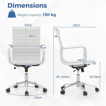 Ribbed Executive Office Chair Adjustable Swivel PU Leather Conference Chair