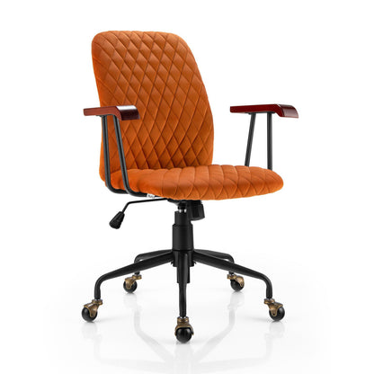 Velvet Office Chair, Ergonomic Swivel Computer Desk Chair with Rubber Wood Armrests