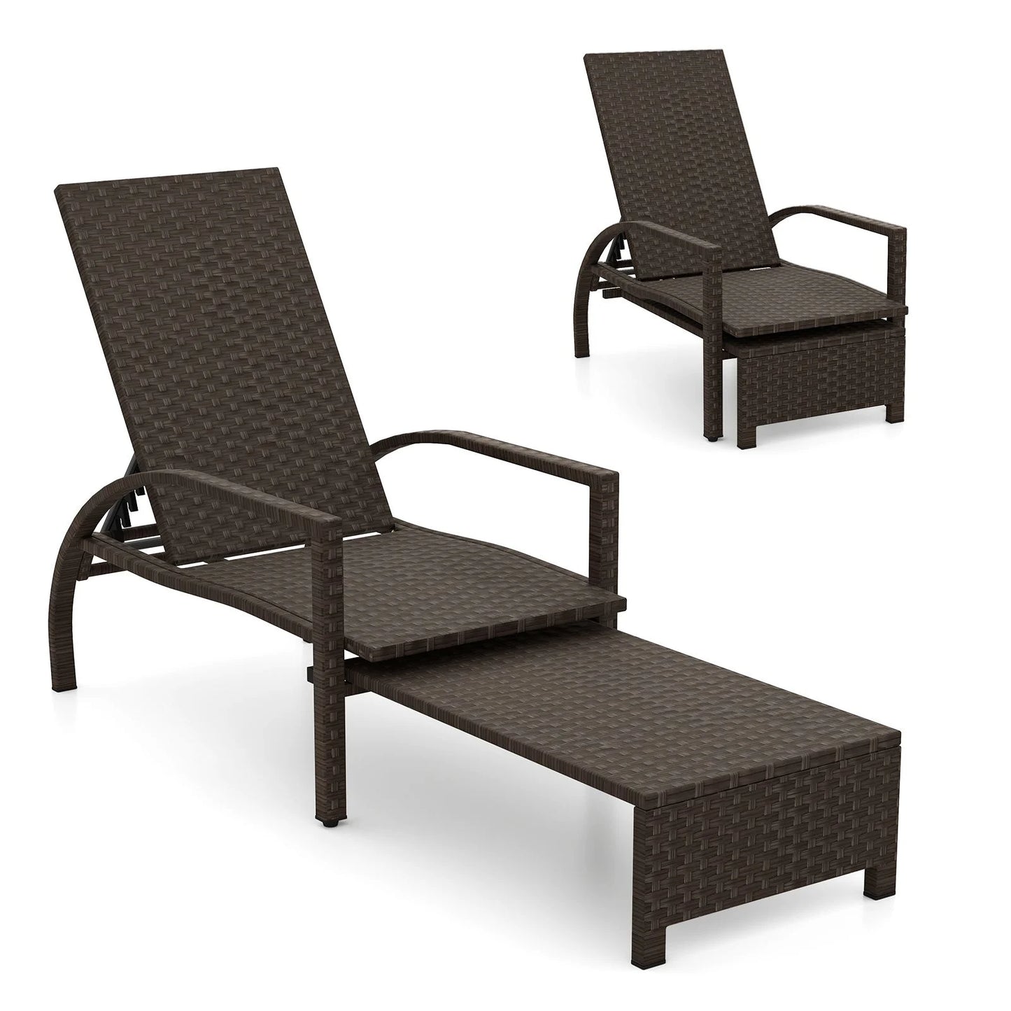 Outdoor Chaise Lounge Chair Patio Wicker Chaise Lounger with 6-Position Adjustable Backrest