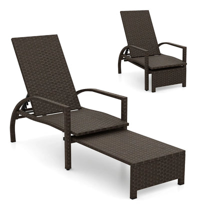 Outdoor Chaise Lounge Chair Patio Wicker Chaise Lounger with 6-Position Adjustable Backrest
