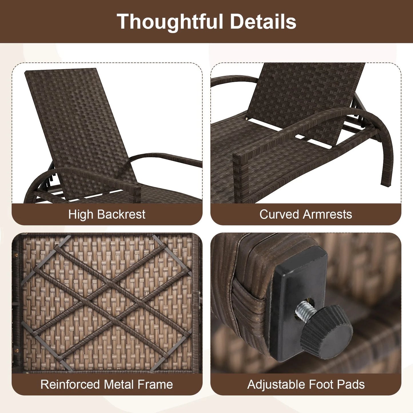 Outdoor Chaise Lounge Chair Patio Wicker Chaise Lounger with 6-Position Adjustable Backrest