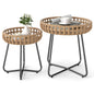 Outdoor Round Side Table Set of 2 in Different Sizes PE Wicker Tables with Sturdy Metal Frames