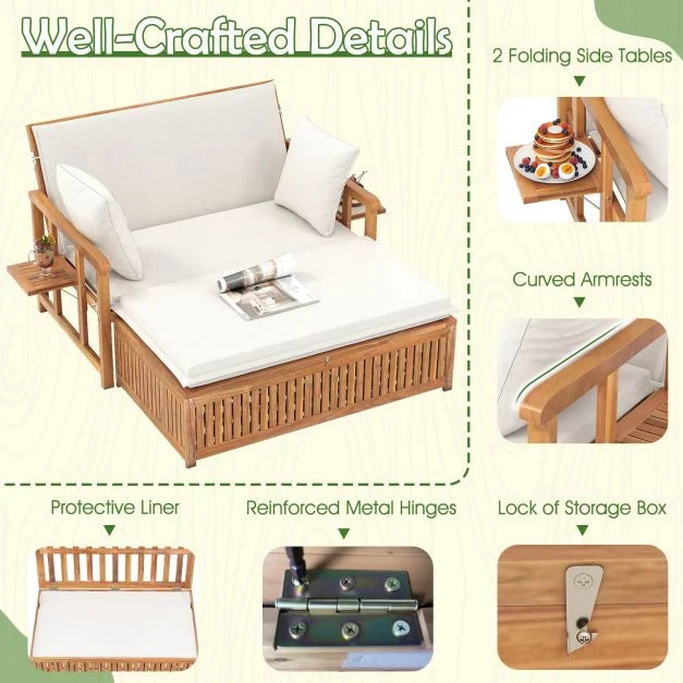 Outdoor Daybed Acacia Wood Loveseat