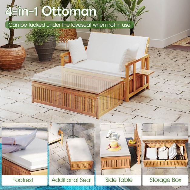 Outdoor Daybed Acacia Wood Loveseat