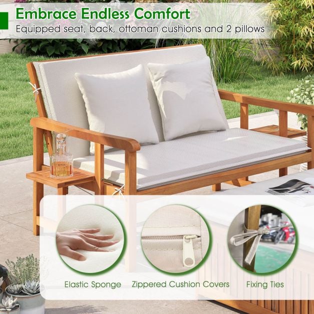 Outdoor Daybed Acacia Wood Loveseat
