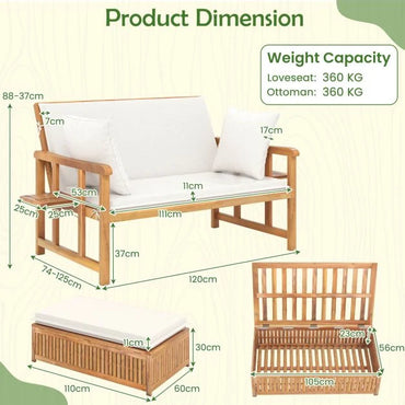 Outdoor Daybed Acacia Wood Loveseat