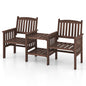 Outdoor Fir Wood Loveseat with 2-Tier Side Table and Umbrella Hole