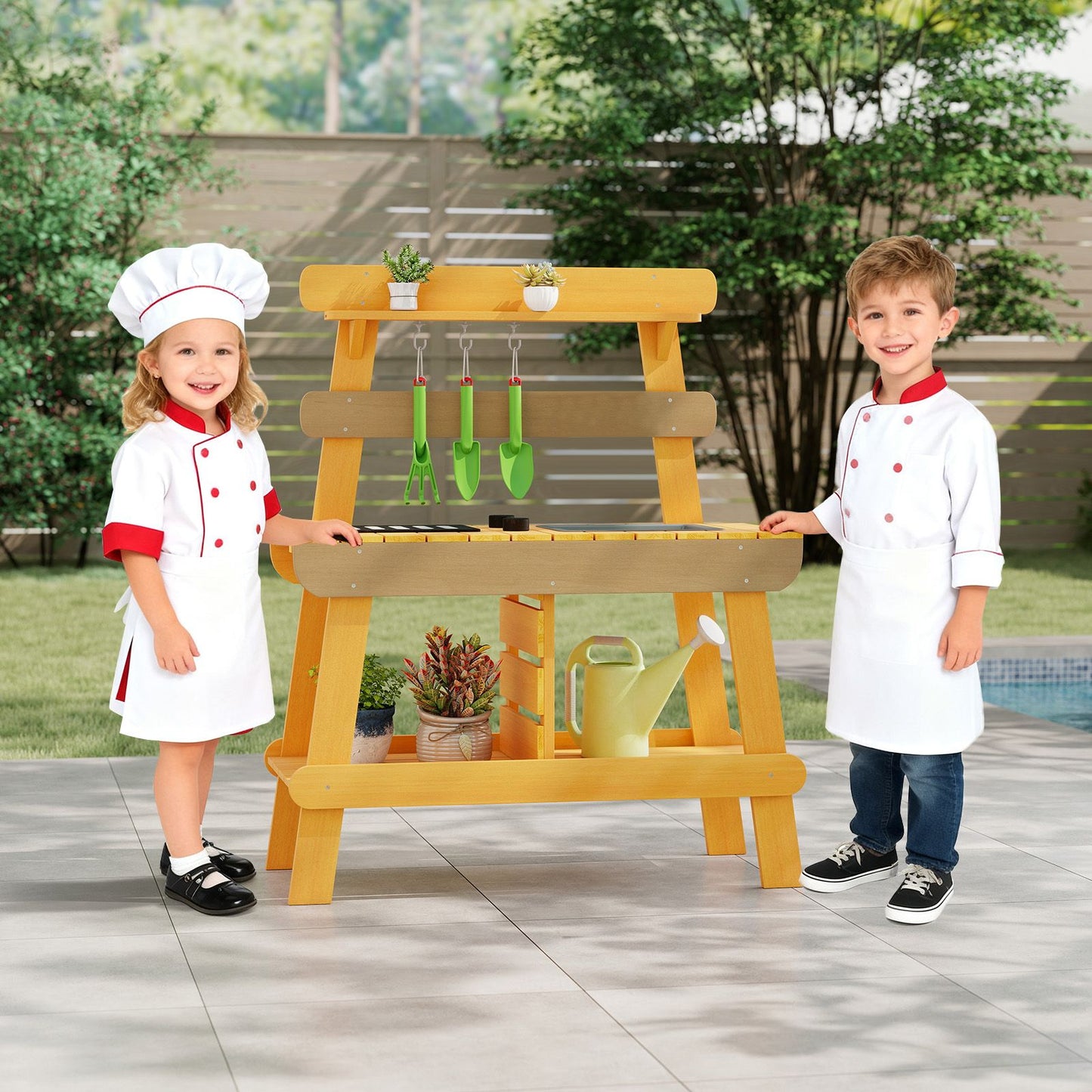 Outdoor Mud Kitchen for Kids Toddler Wood Pretend Play Kitchen
