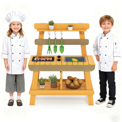 Outdoor Mud Kitchen for Kids Toddler Wood Pretend Play Kitchen