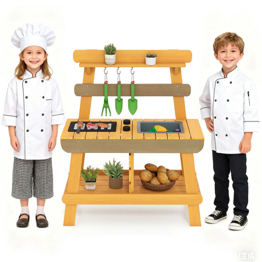 Outdoor Mud Kitchen for Kids Toddler Wood Pretend Play Kitchen