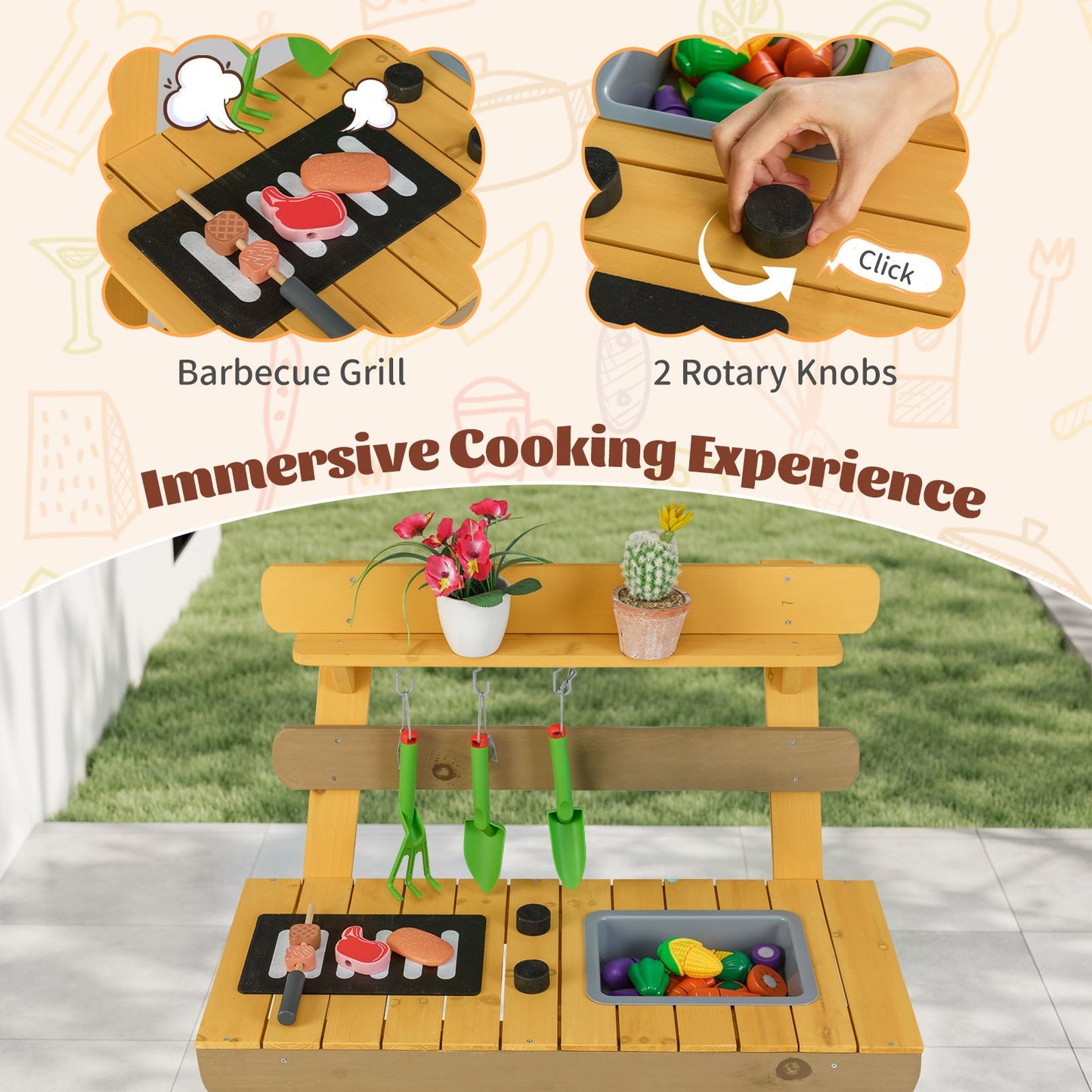 Outdoor Mud Kitchen for Kids Toddler Wood Pretend Play Kitchen