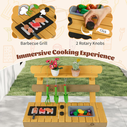 Outdoor Mud Kitchen for Kids Toddler Wood Pretend Play Kitchen