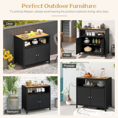 Outdoor Rattan Storage Cabinet Sideboard Buffet Cabinet
