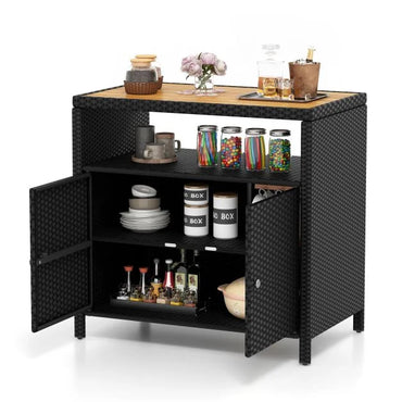 Outdoor Rattan Storage Cabinet Sideboard Buffet Cabinet