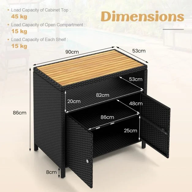 Outdoor Rattan Storage Cabinet Sideboard Buffet Cabinet