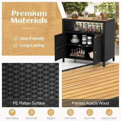 Outdoor Rattan Storage Cabinet Sideboard Buffet Cabinet