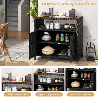 Outdoor Rattan Storage Cabinet Sideboard Buffet Cabinet