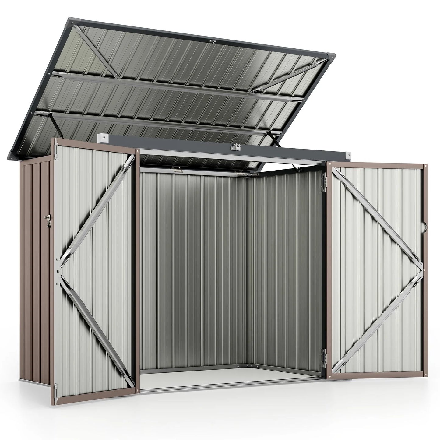 6 x 3 FT Garden Storage Shed, Galvanized Metal Trash Can Garden Shed with Top Flip Cover