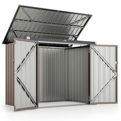 6 x 3 FT Garden Storage Shed, Galvanized Metal Trash Can Garden Shed with Top Flip Cover