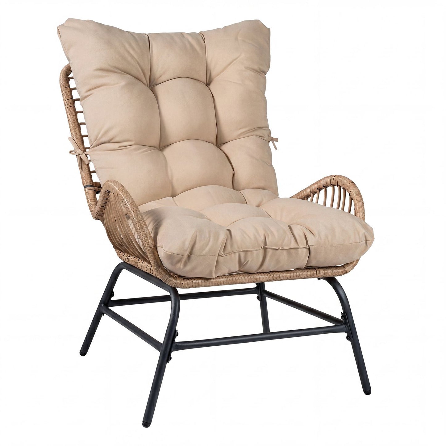 PE Rattan Leisure Chair with Cushion and Solid Metal Frame