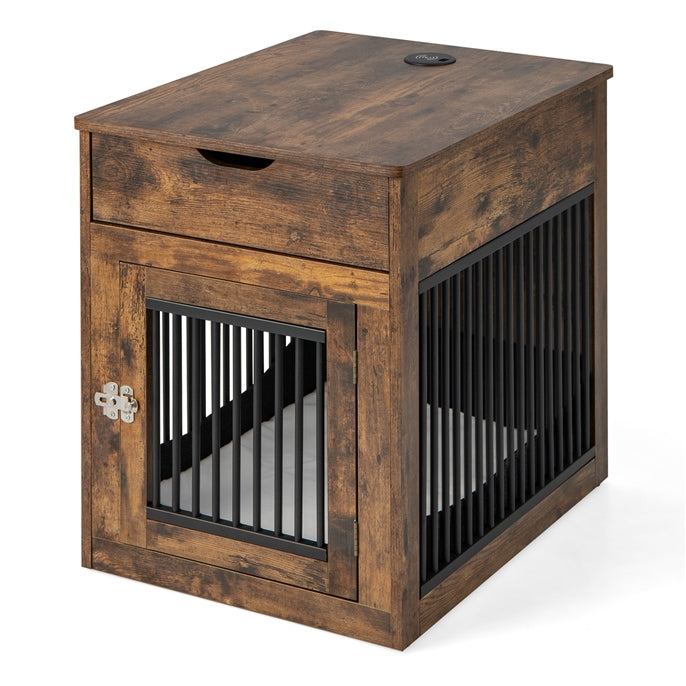 Wooden Dog Crate, Furniture Style Puppy Cage Side End Table with Drawer and Removable Pad