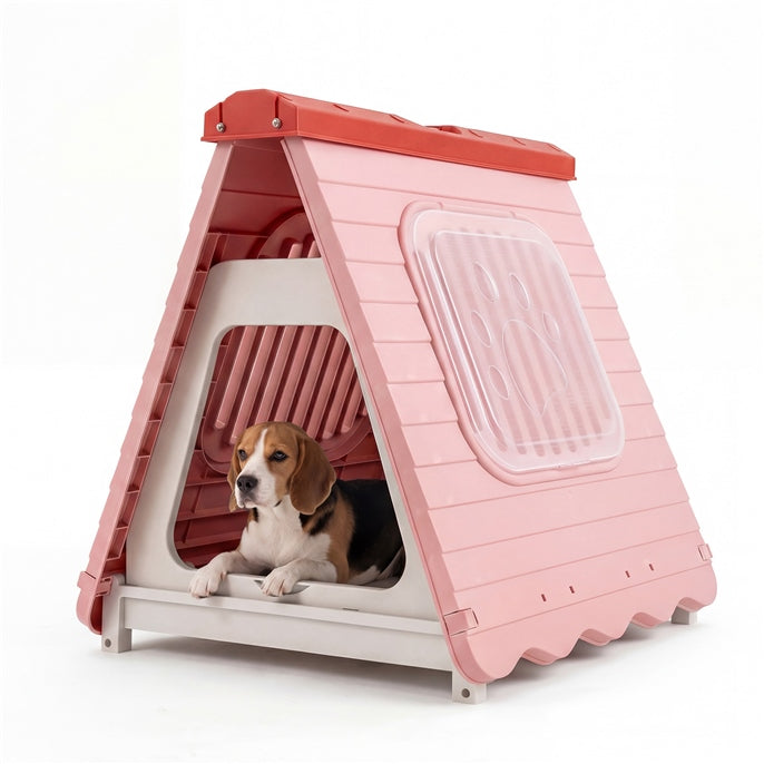Folding Plastic Dog House with Lockable Flap Door Waterproof Pet Shelter