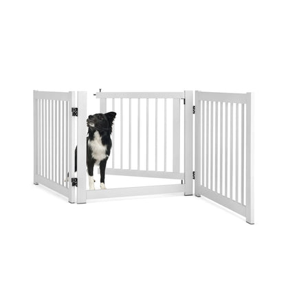 Freestanding Foldable Wooden Pet Gate with 360°Hinges and Lockable Door