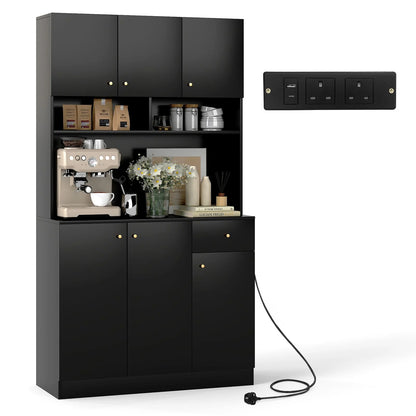6 Door Buffet Pantry Storage Cabinet with Outlets
