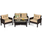 4-Piece Garden Rattan Conversation Furniture Set with Tempered Glass Table