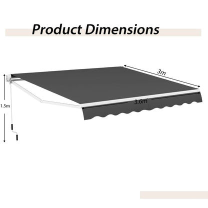 3.6 x 3 m Patio Retractable Awning with Manual Crank Handle